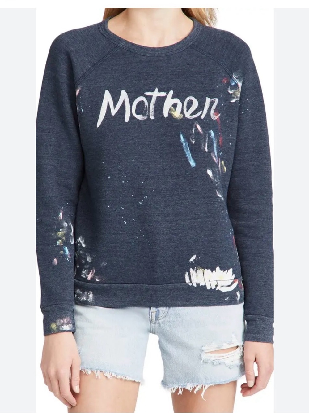 MOTHER The Hugger Women’s Sweatshirt paint splatter navy blue XS
